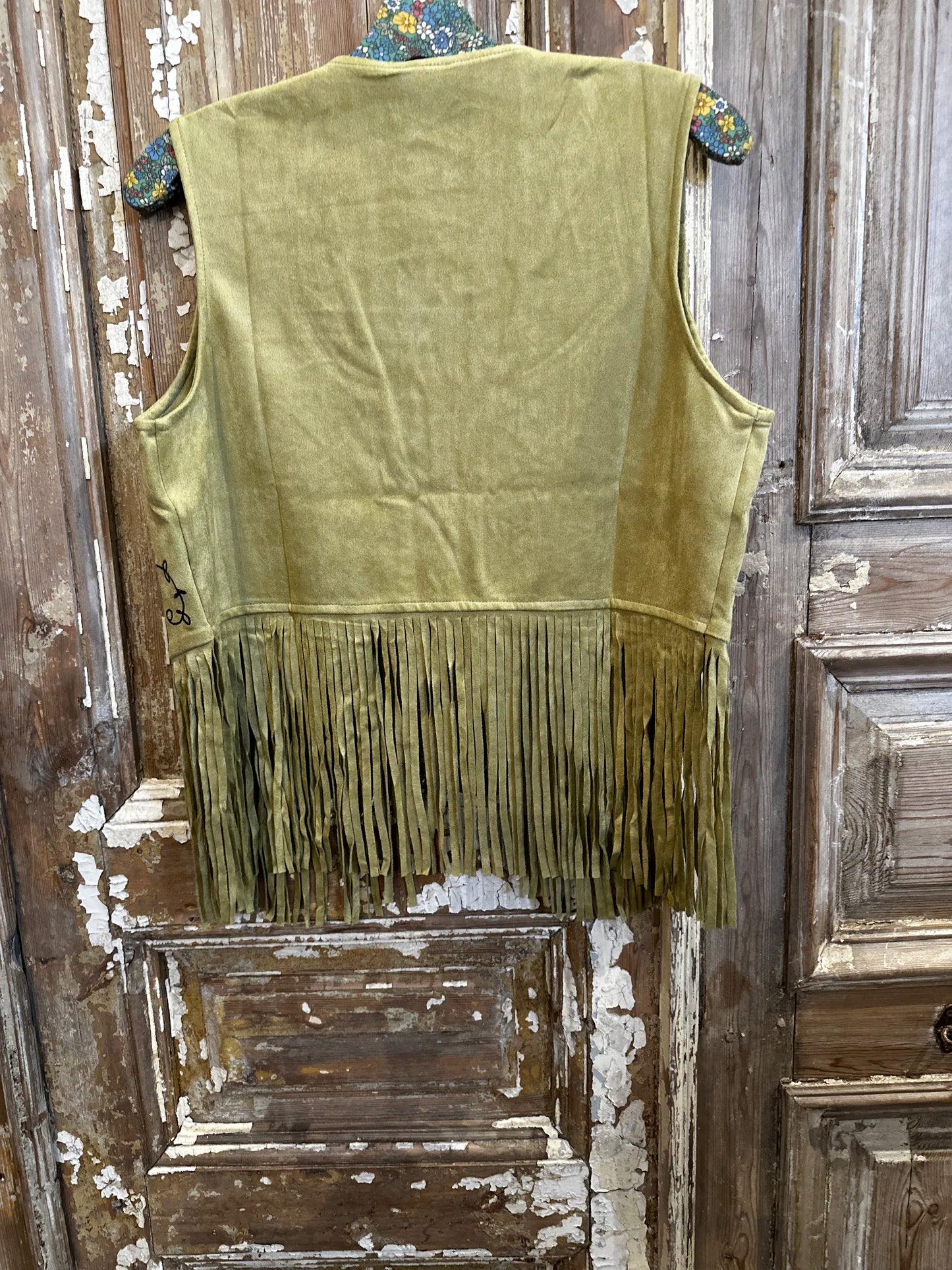 Pistachio Suede Fringe Vest