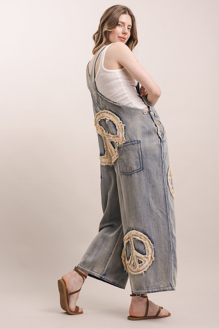 Embroidered Peace Patch Overalls