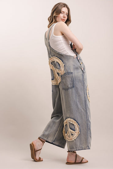 Embroidered Peace Patch Overalls