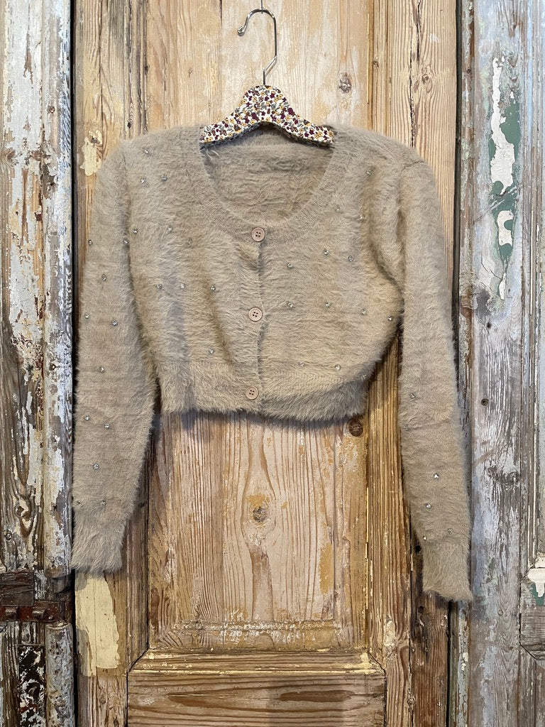 Fuzzy Bling Crop Cardigan