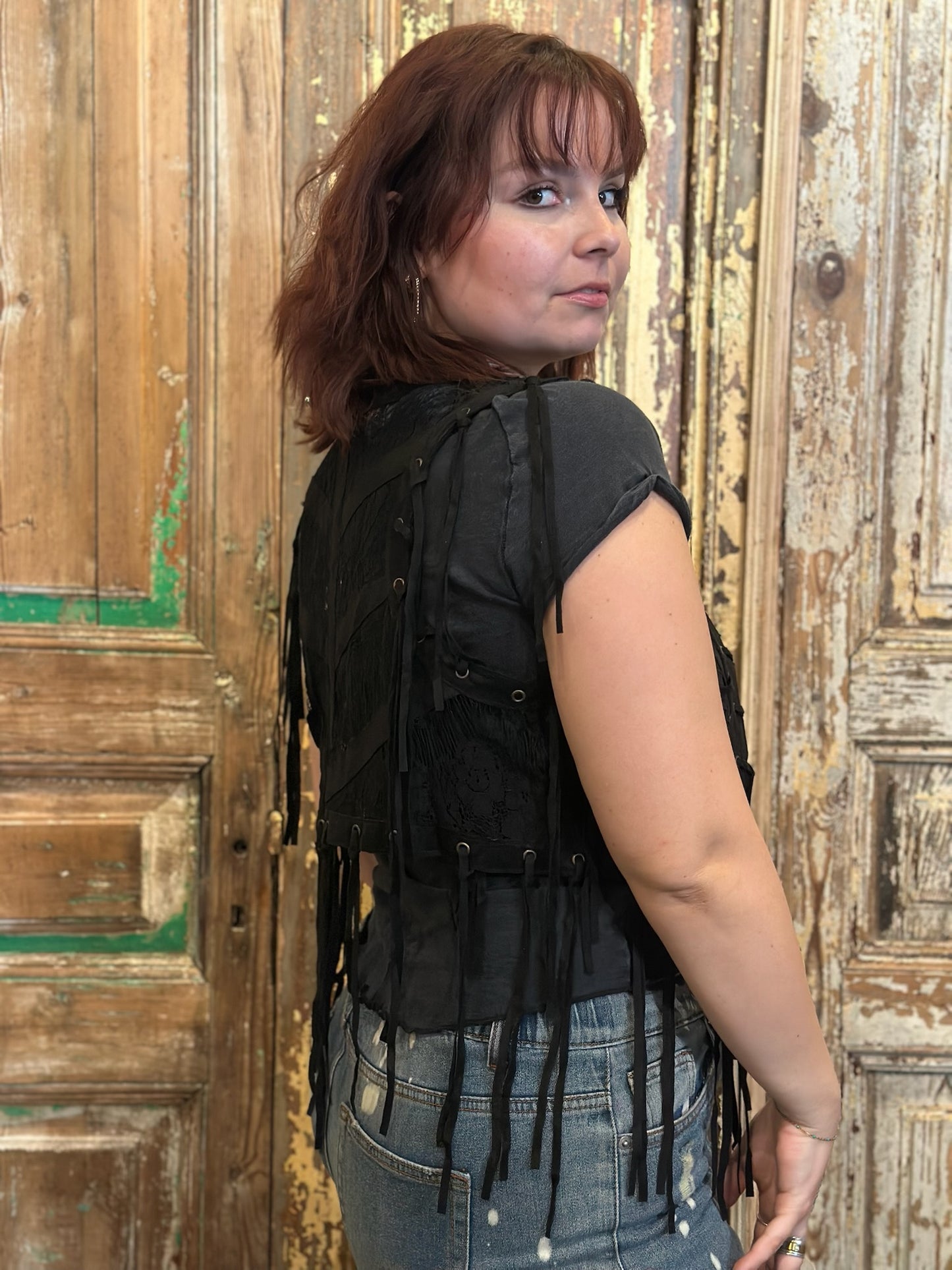 Lace Eyelit Fringe Vest