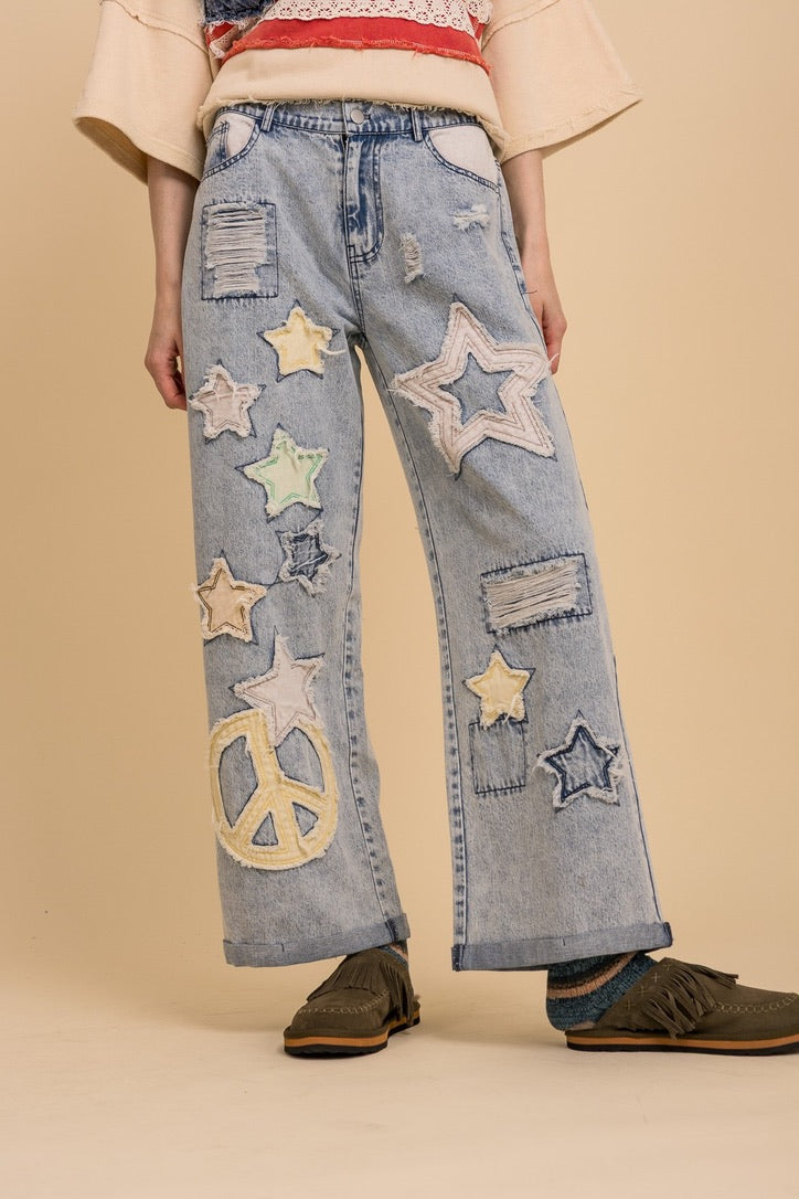 Star & Peace Patch Jeans