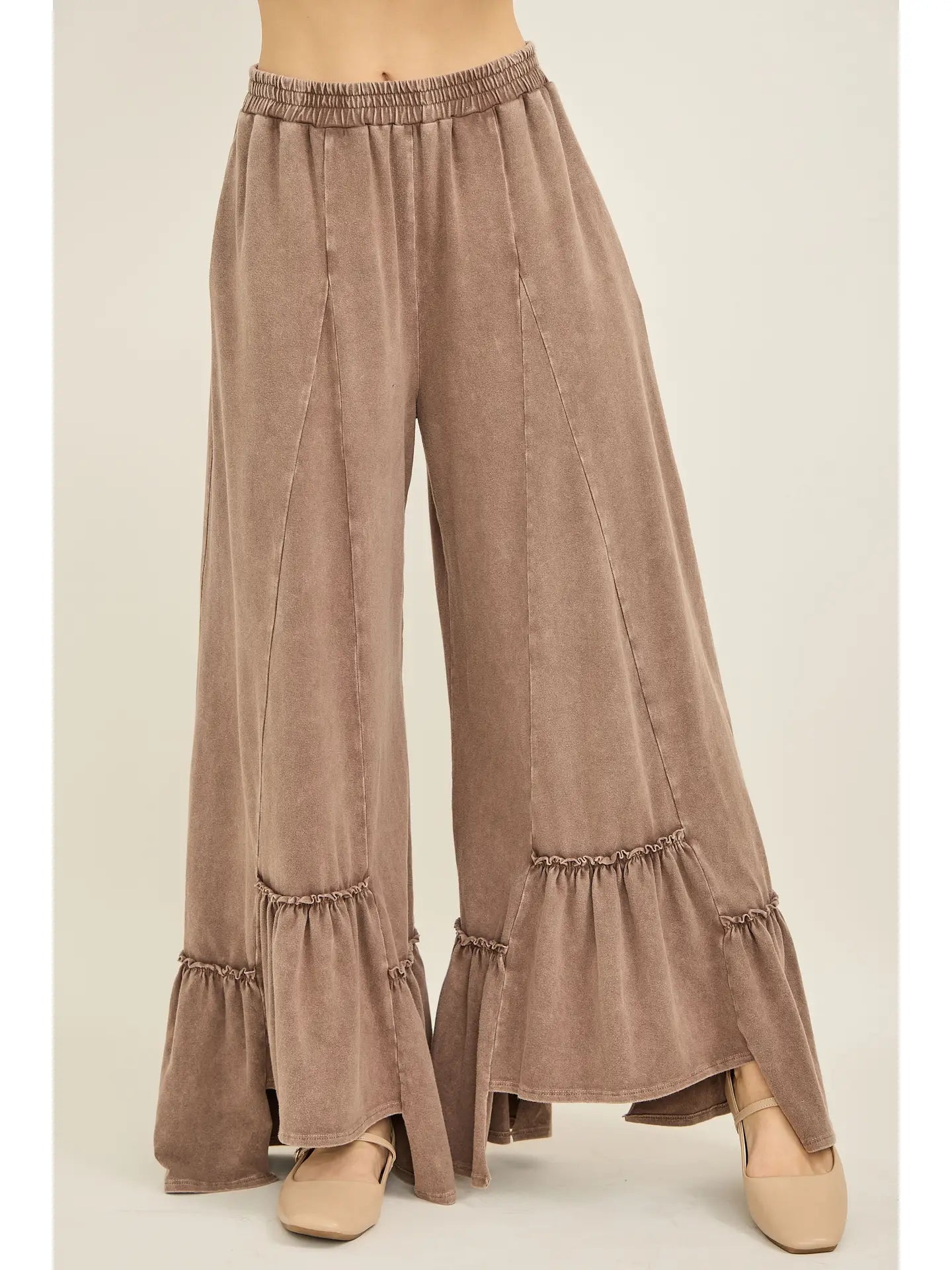 Uneven Hem Ruffle Pants