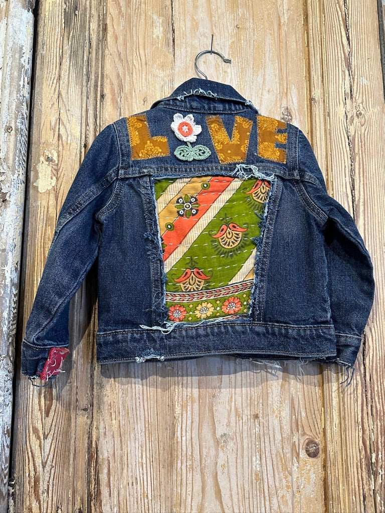 Love Kantha Back Kids Denim Jackets