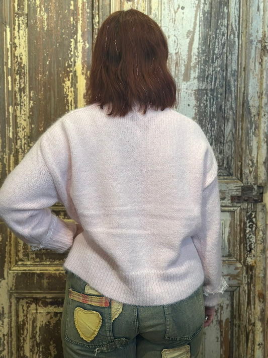 Pink Lace Neck Sweater