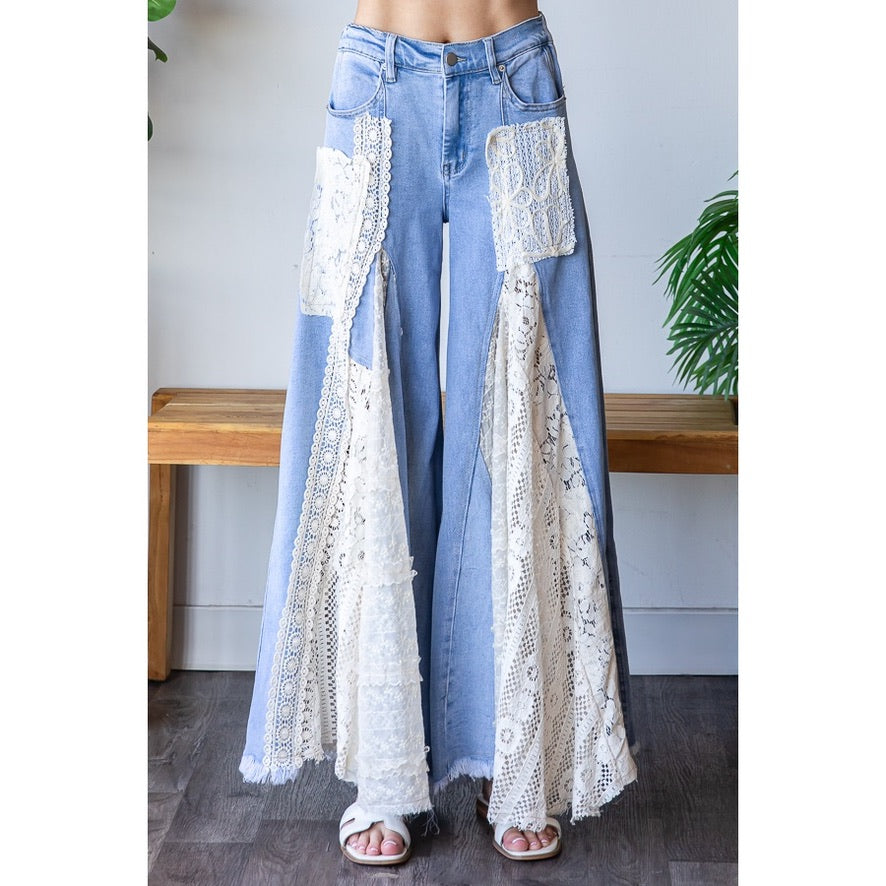 Lace & Denim Flow Pants