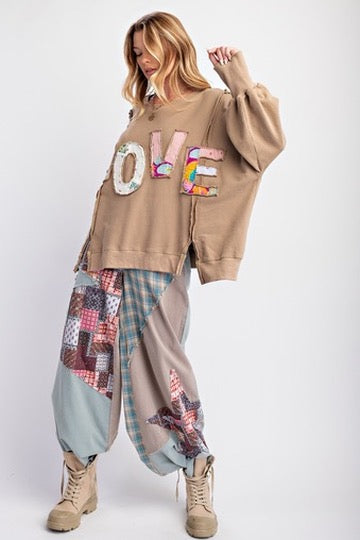 Love Patch Split Cuff Sweatshirt-9966