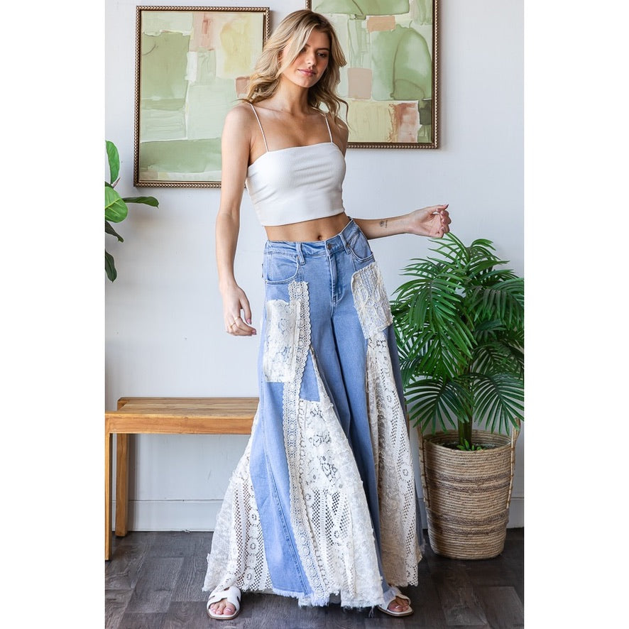 Lace & Denim Flow Pants