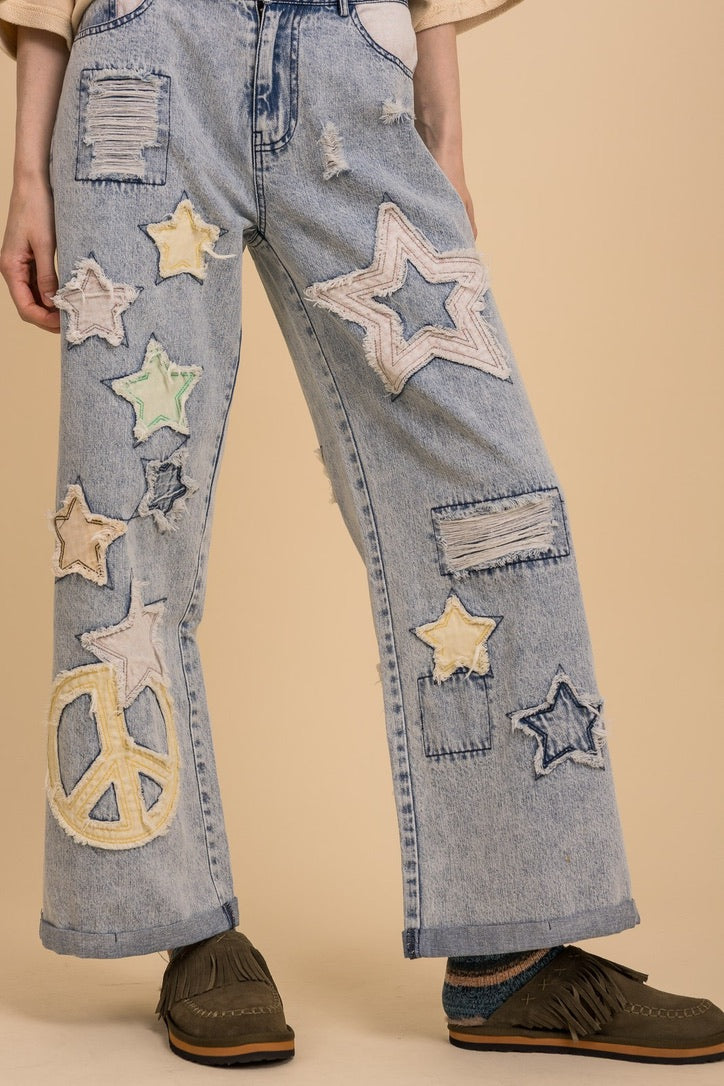 Star & Peace Patch Jeans