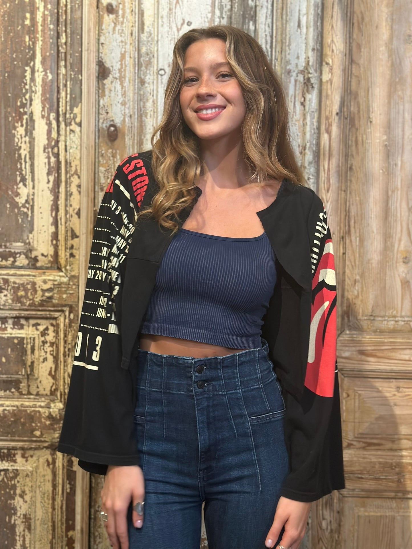 Small/Med Up Cycled Rockband Cropped Jacket