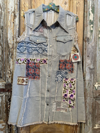 Patched Denim Vest