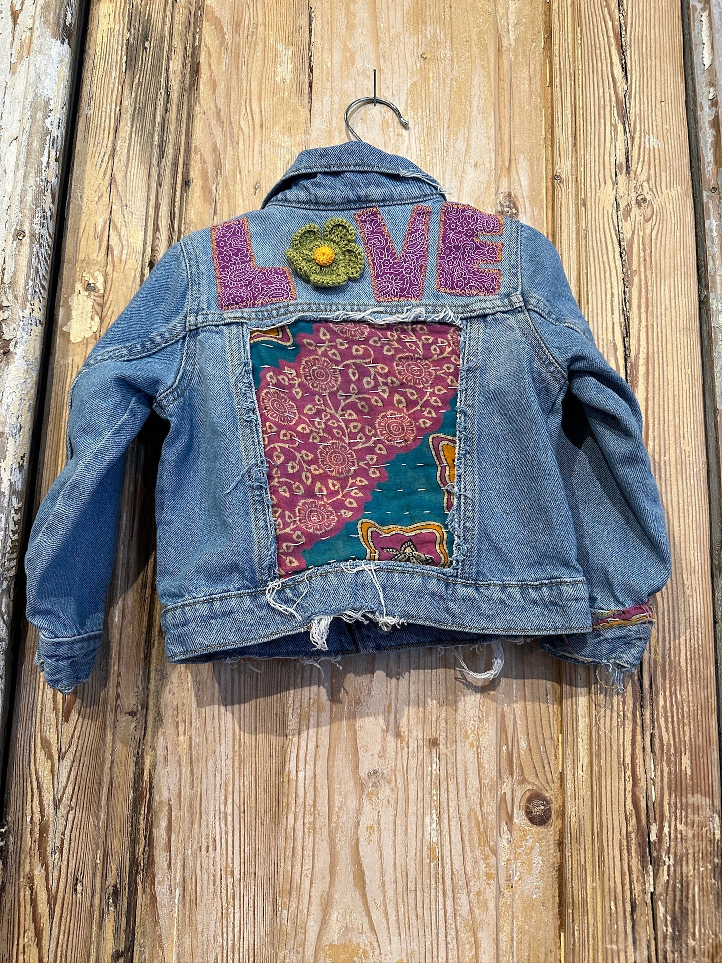 Love Kantha Back Kids Denim Jackets