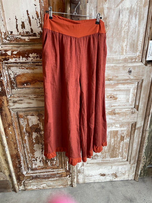 Ruffle Edge Linen Pants