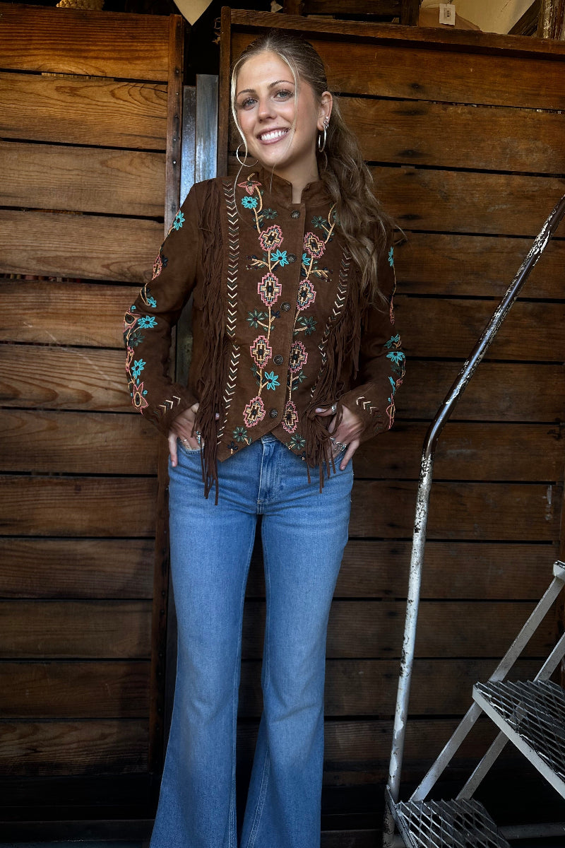 Beaded Fringe Suede Jacket
