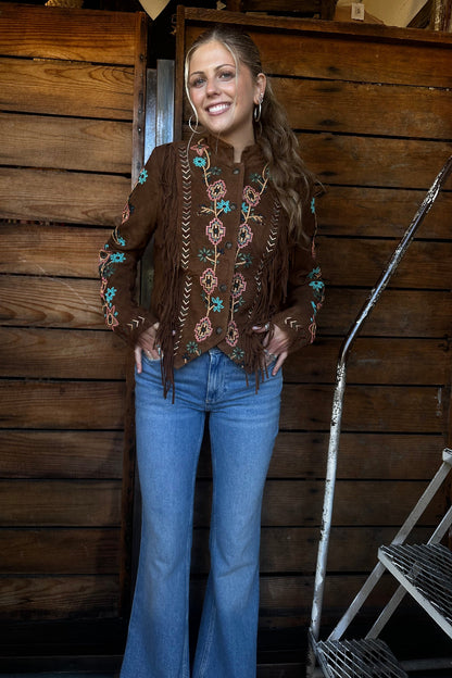 Beaded Fringe Suede Jacket