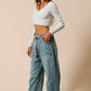 Washed Drawstring Jeans