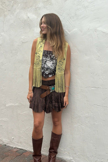 Pistachio Suede Fringe Vest