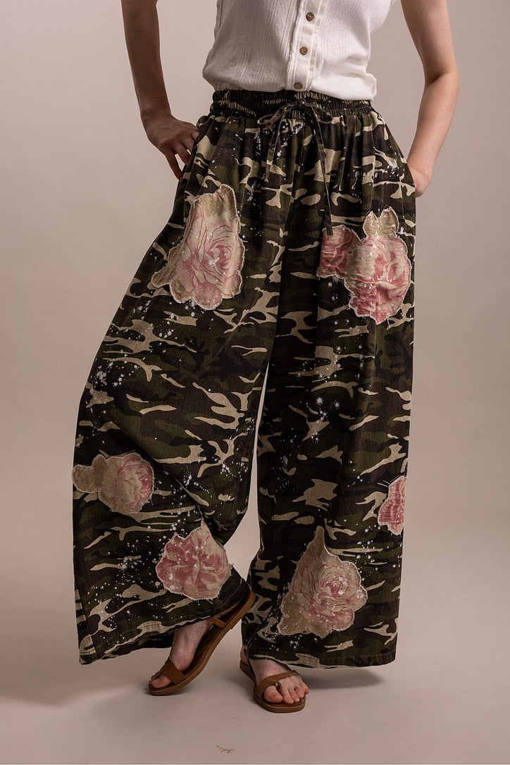 Floral Patched Camo Pants