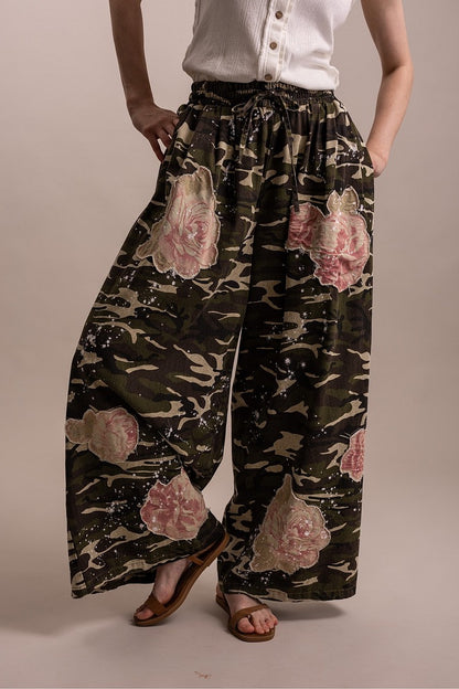 Floral Patched Camo Pants