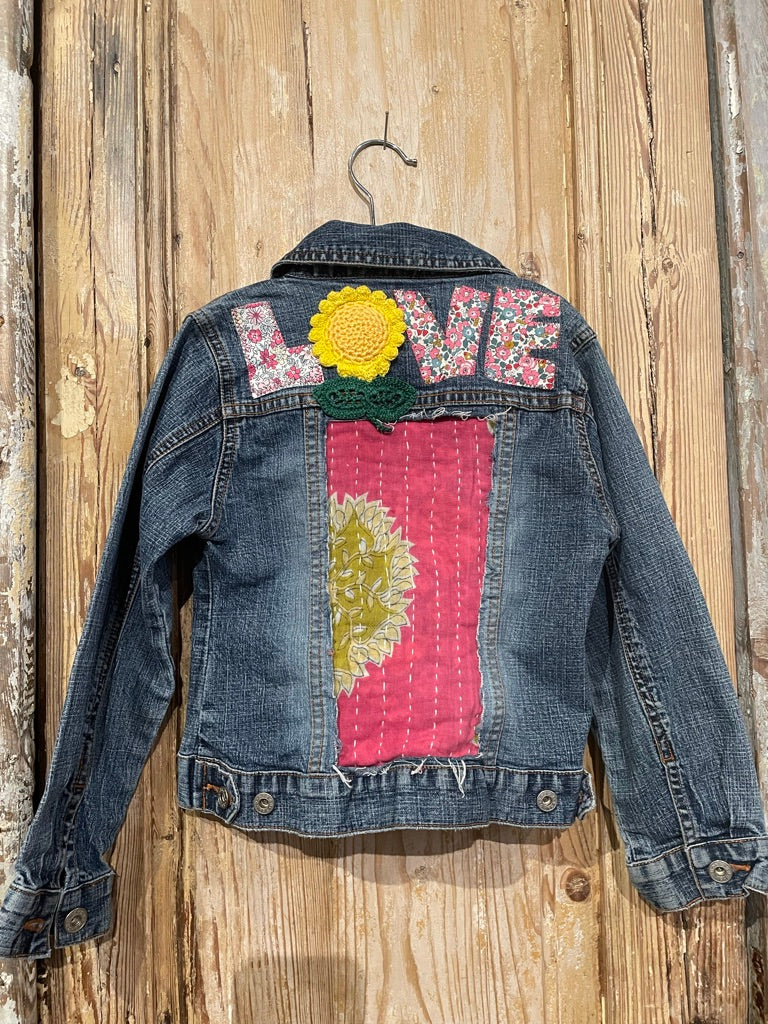 Love Kantha Back Kids Denim Jackets