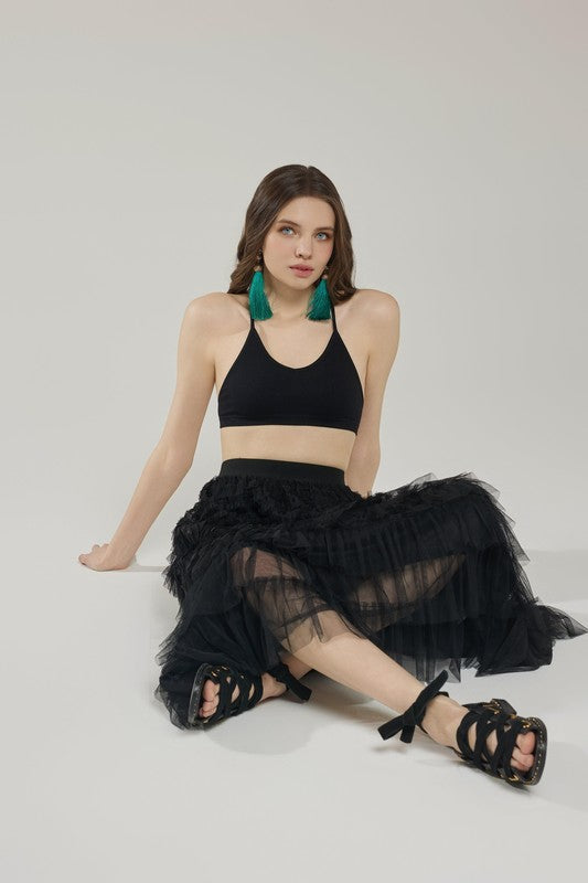 Sized Ruffled Tulle Skirt-9912