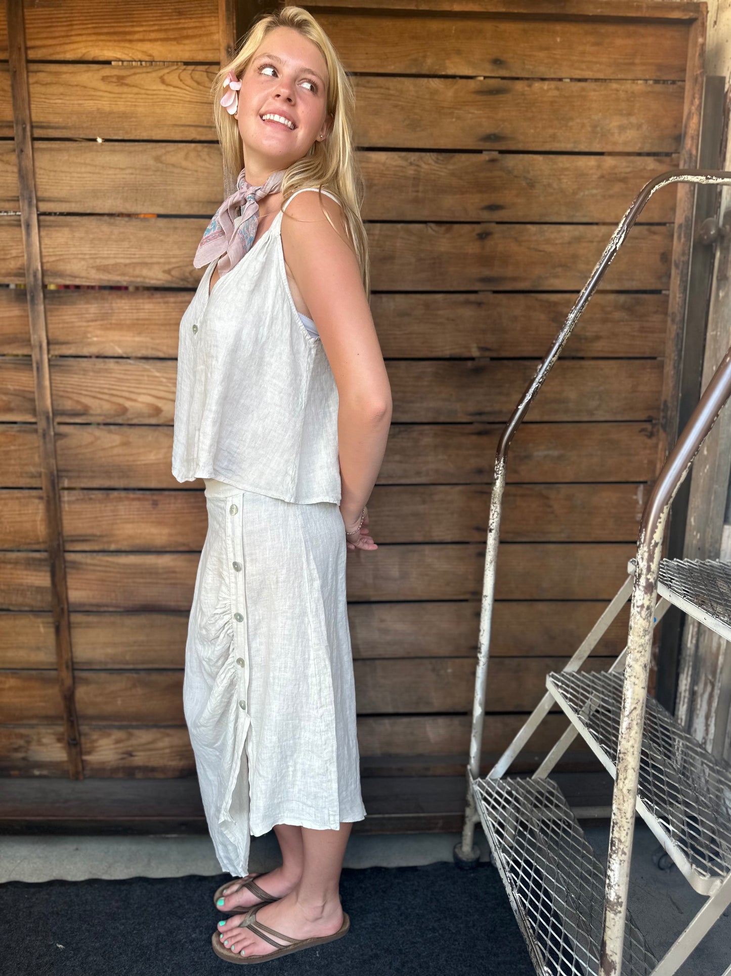 One Button Linen Tank