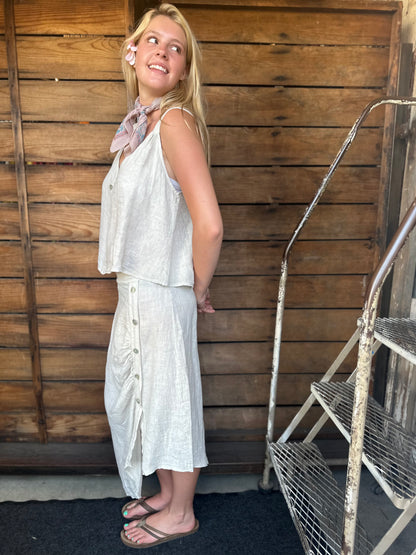 One Button Linen Tank