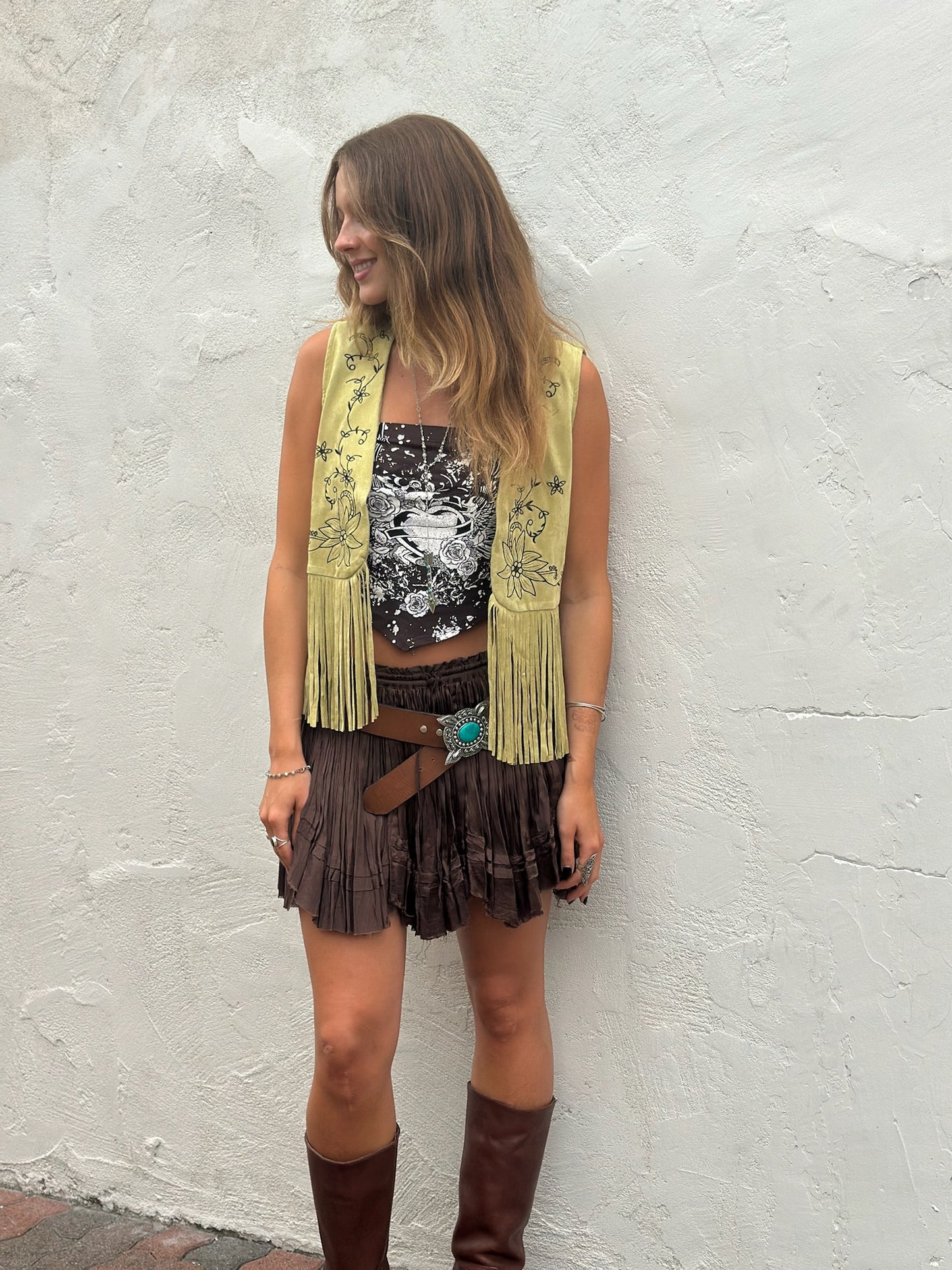 Pistachio Suede Fringe Vest