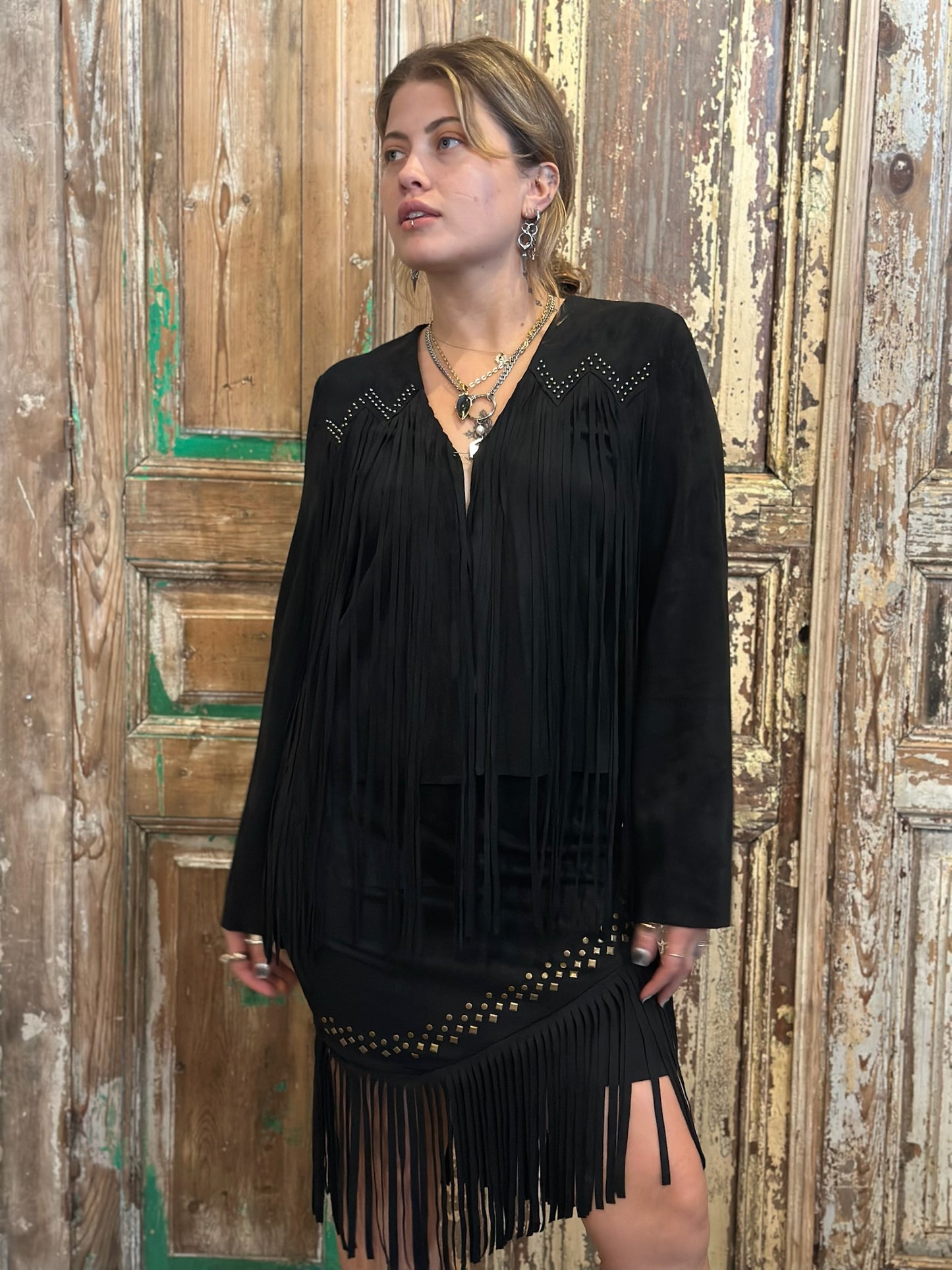 Studs Fringe Suede Jacket