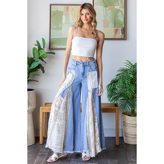 Lace & Denim Flow Pants