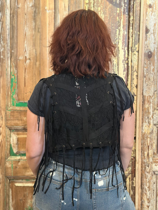 Lace Eyelit Fringe Vest
