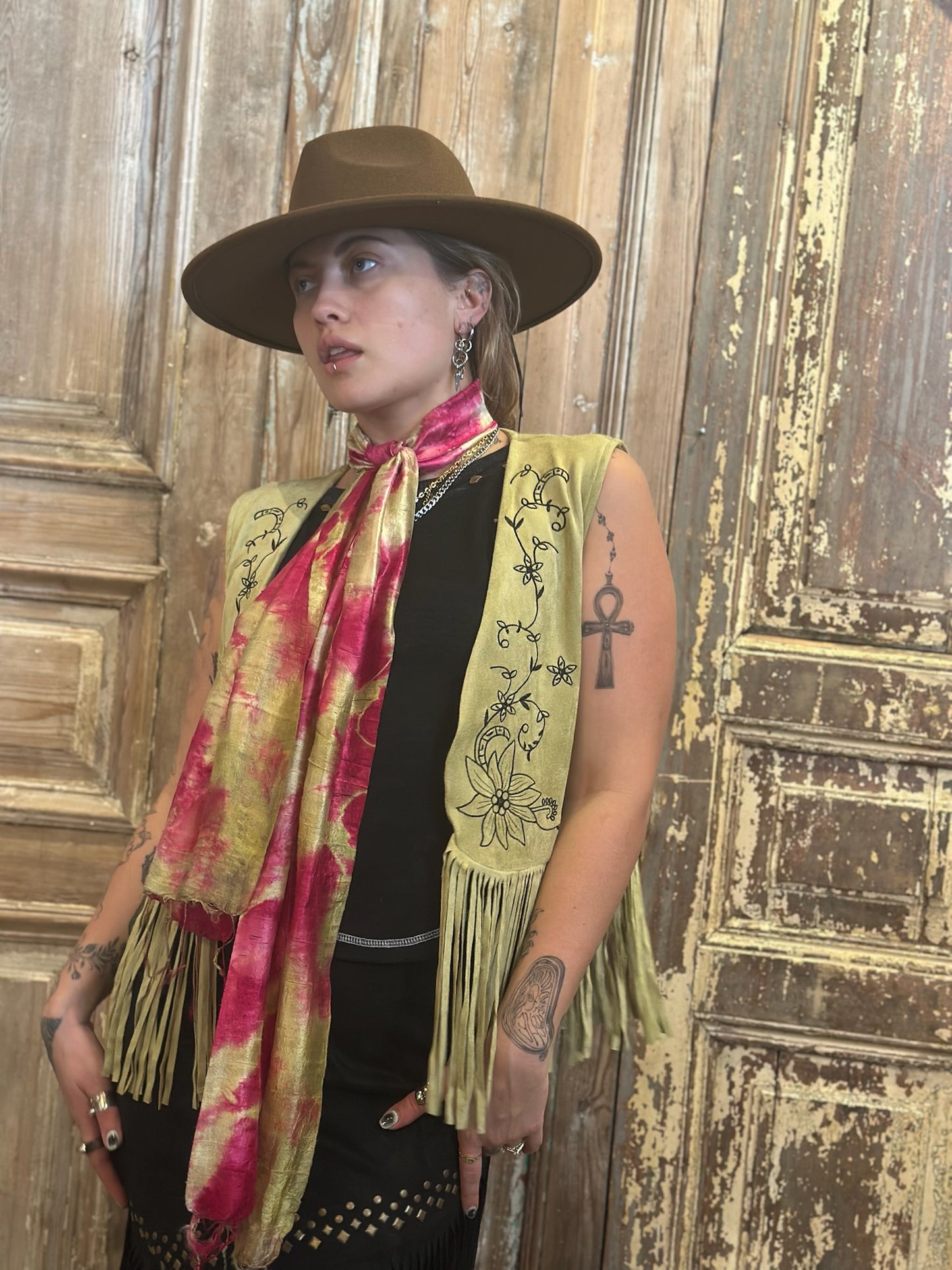 Pistachio Suede Fringe Vest