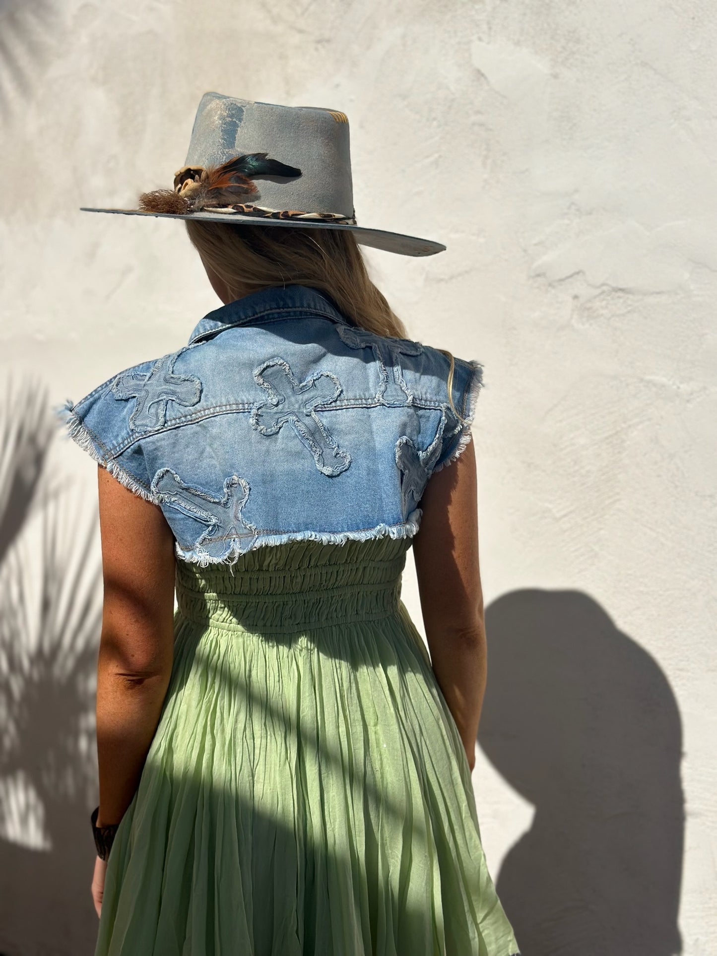 Cropped Cross Denim Shrug