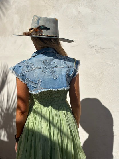 Cropped Cross Denim Shrug