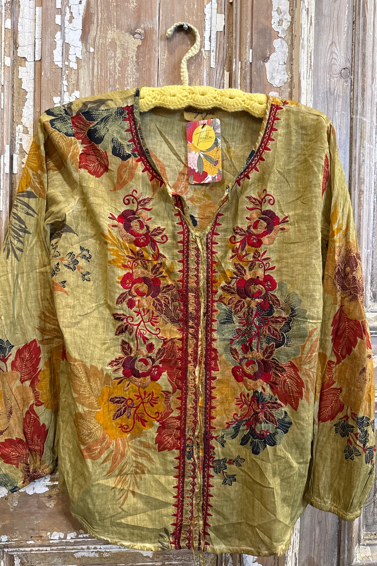 Embroidered Tie Front Blouse