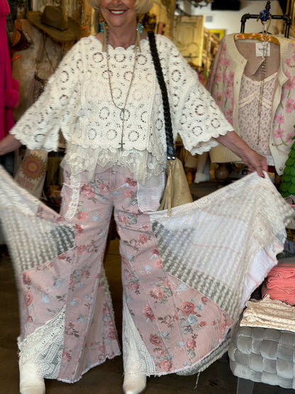 Floral Lace Insert Denim
