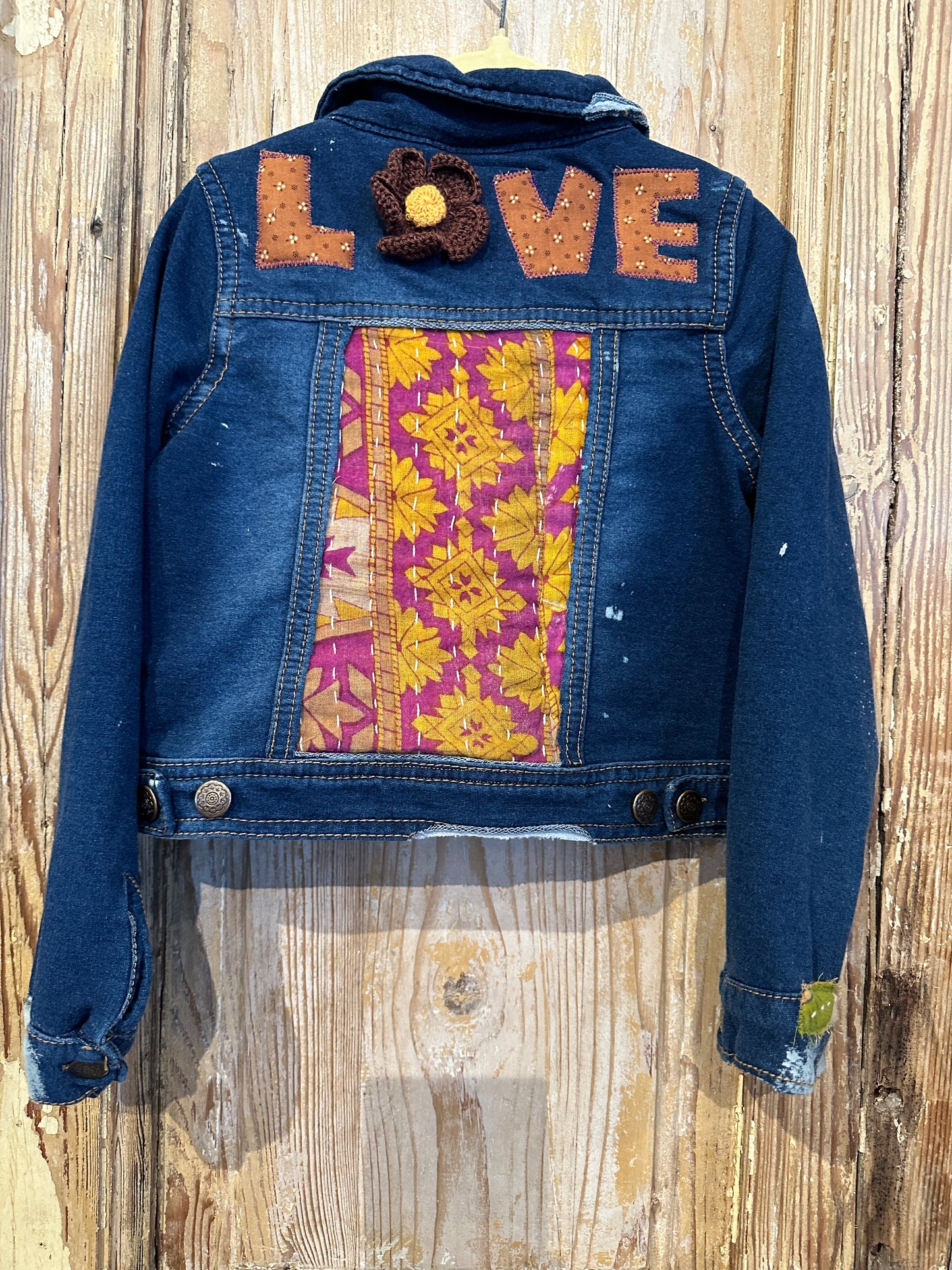 Love Kantha Back Kids Denim Jackets