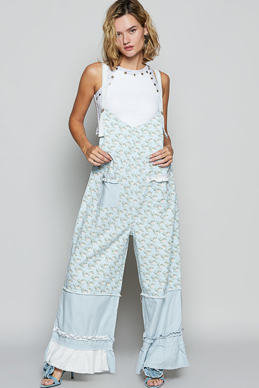 Floral Ruffled Hem Overalls