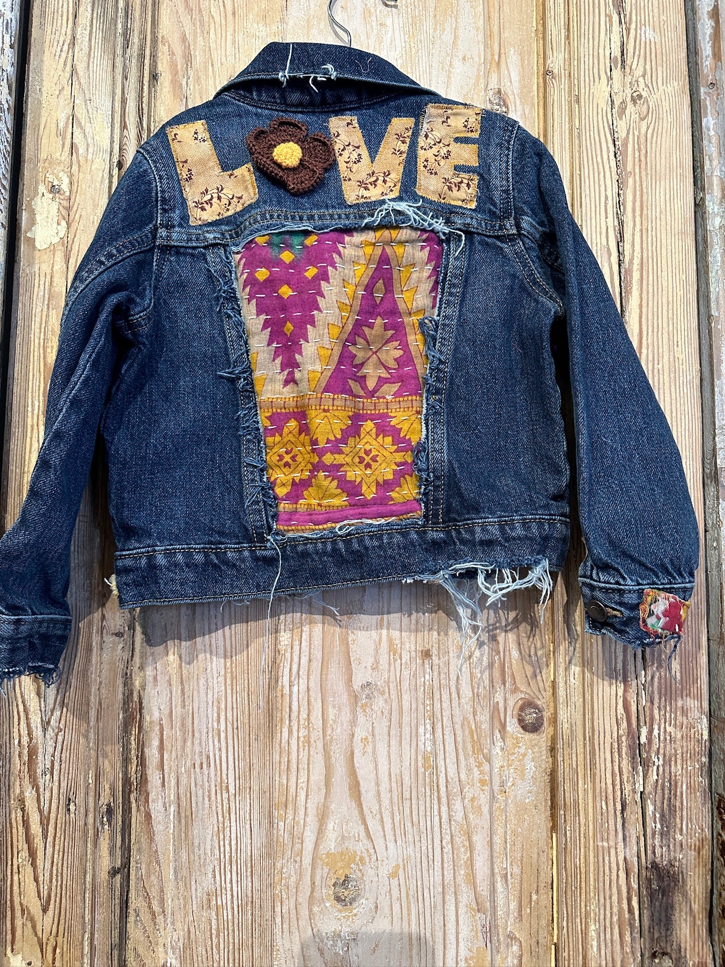 Love Kantha Back Kids Denim Jackets