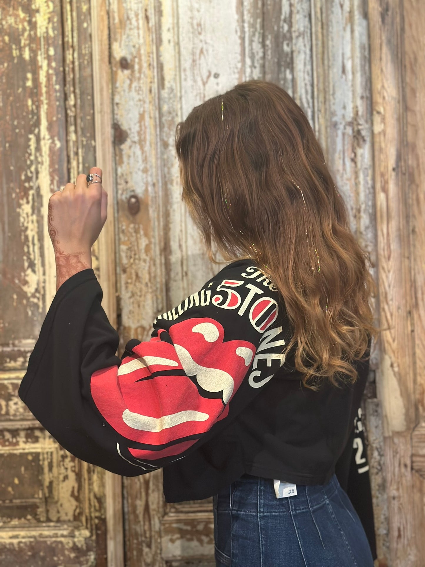 Small/Med Up Cycled Rockband Cropped Jacket