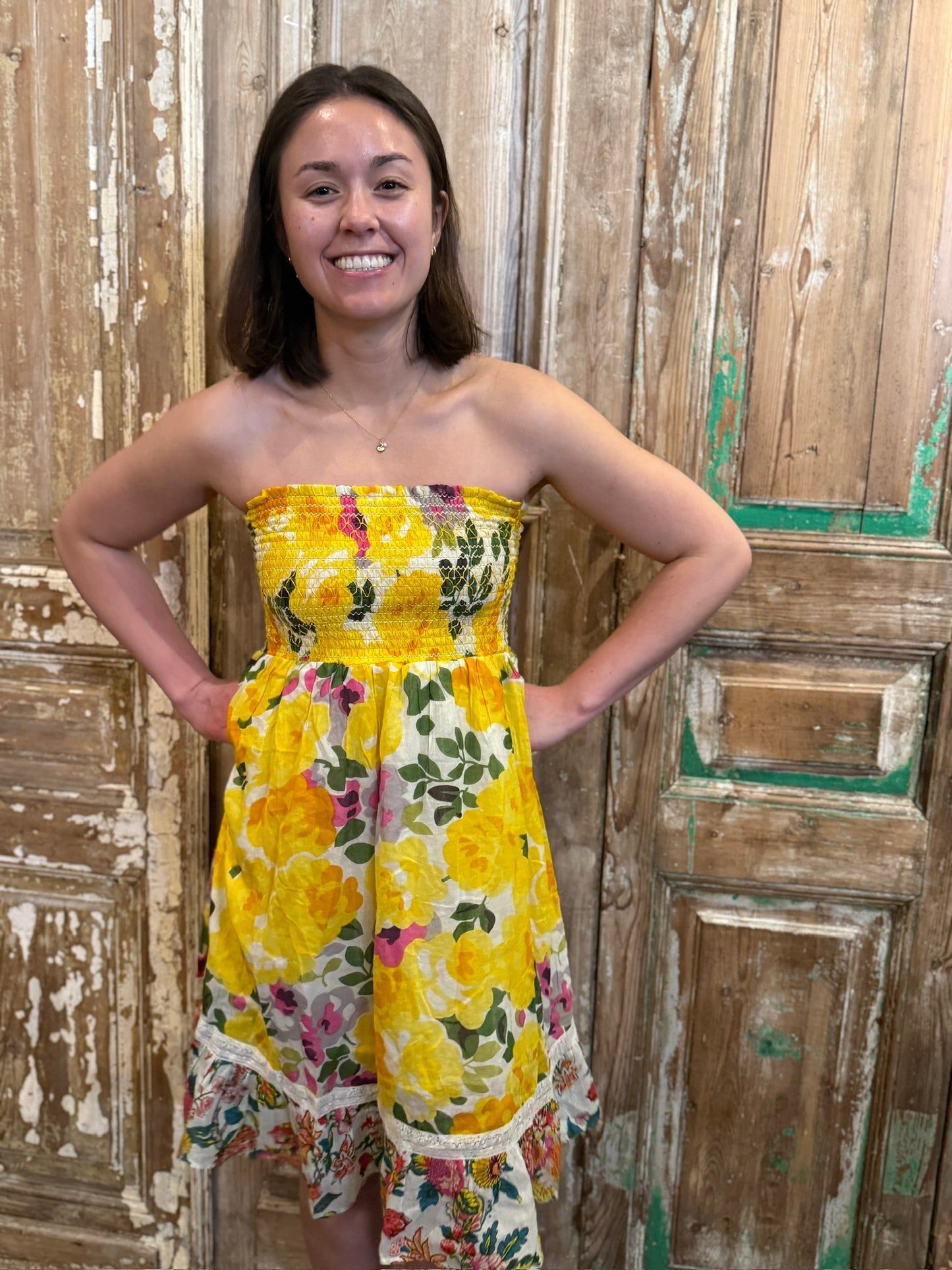 Yellow Floral Midi Dress