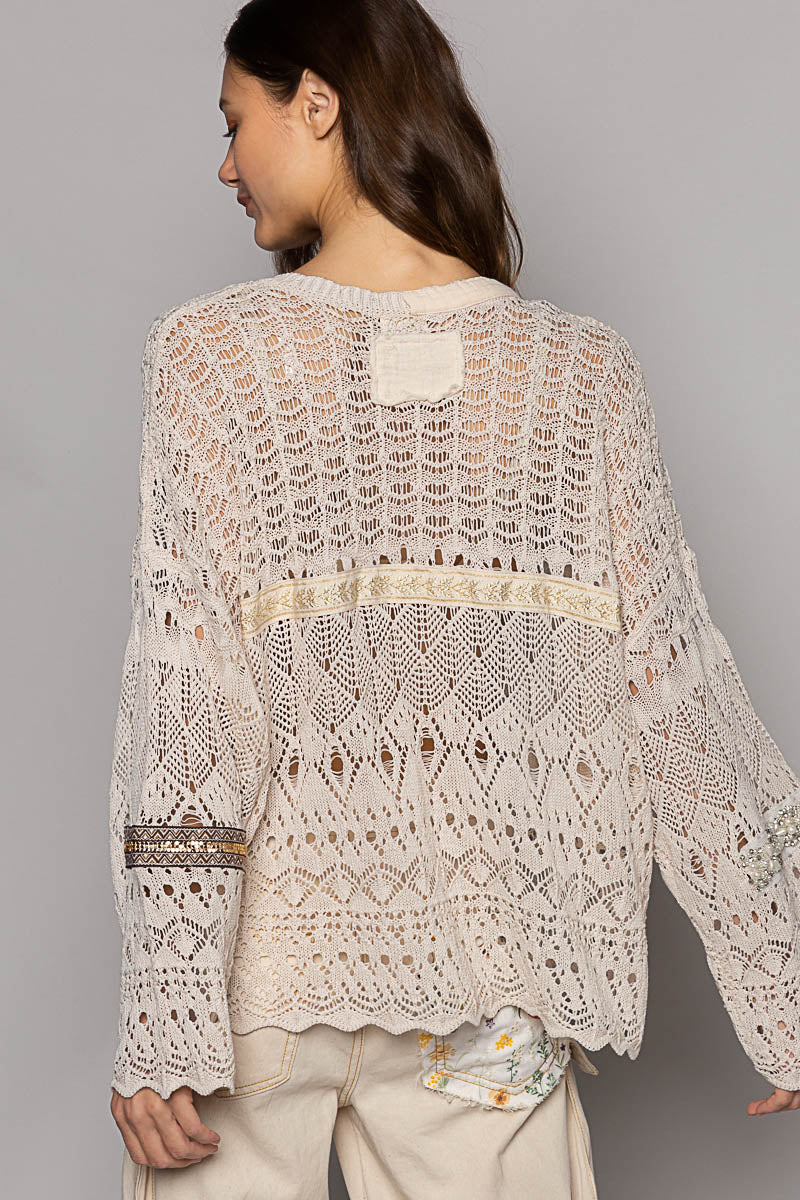 Beaded Ribbon Open Sweater