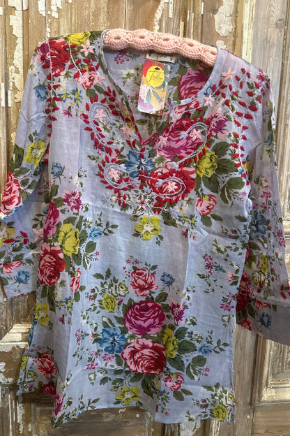 Embroidered V Blouse