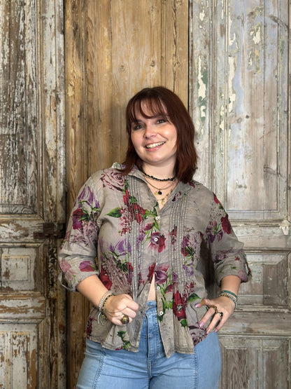 Pleated Floral Blouse