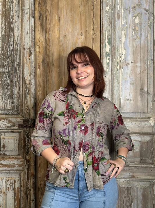 Pleated Floral Blouse