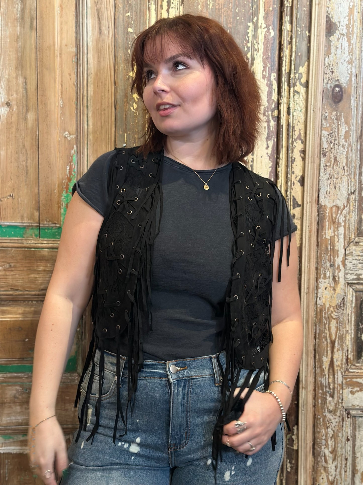 Lace Eyelit Fringe Vest
