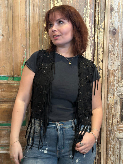 Lace Eyelit Fringe Vest