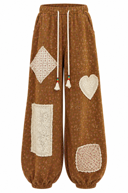 Floral Rust Patched Pants