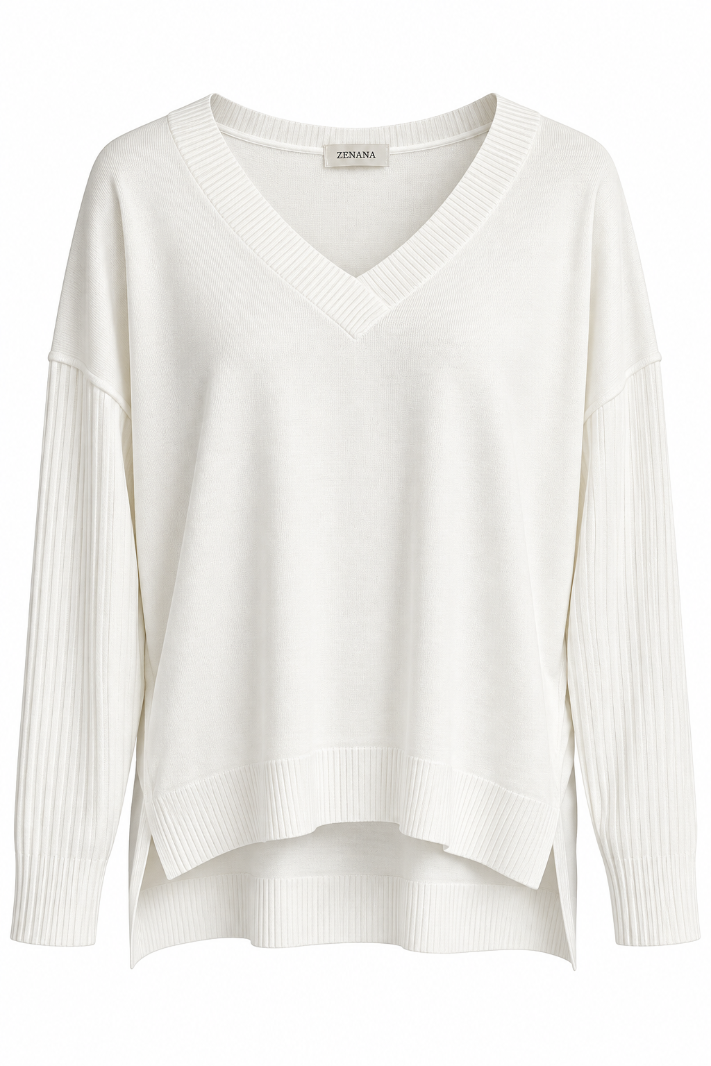 V Neck Side Slit Sweater-9877