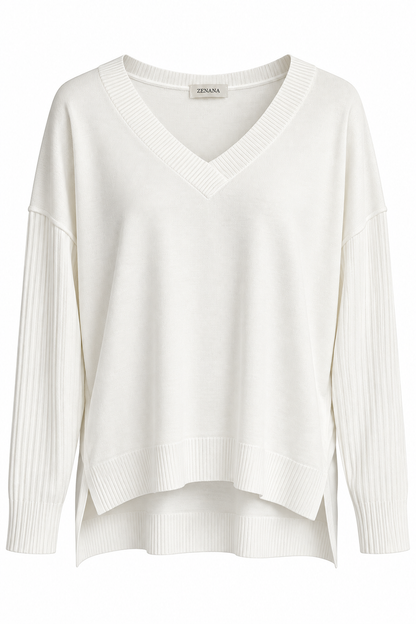 V Neck Side Slit Sweater-9877